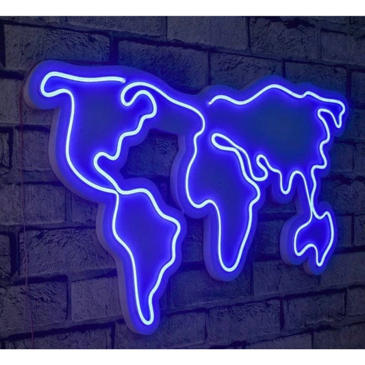 Vivid Bright Blue World Map LED Night Light Room Wall Decoration