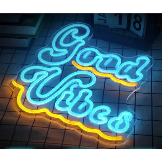 Fun Bright Blue / Yellow Good Vibes LED Night Light Room Wall Decoration