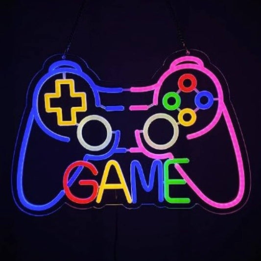 Fun Vivid Bright Pink/Blue Rainbow Game Controller LED Night Light Gamer Decor