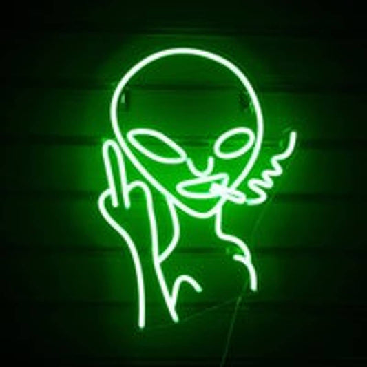 Funny Bright Green Bad Alien LED Night Light Sign Room Wall Decoration