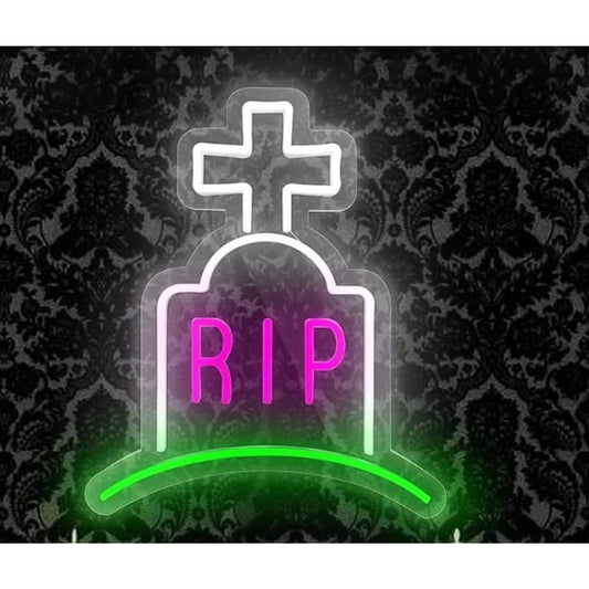 Spooky Bright Pink/White/Green Tombstone Grave Yard LED Light Halloween Decor