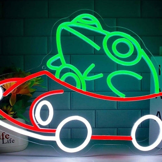 Funny Bright Frog Driving in Red Car LED Night Light Room Wall Decor
