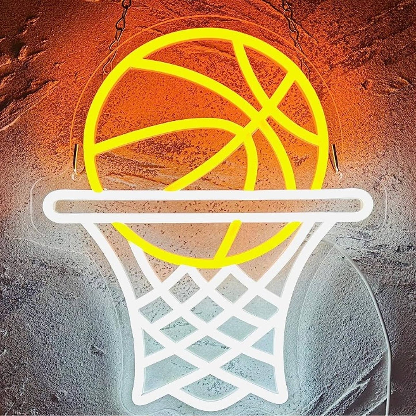 Fun Bright Orange Basketball Going into Hoop Net LED Night Light NBA Sports Deco