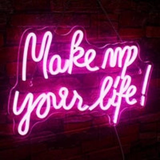 Fun Bright Pink Makeup Your Life LED Night Light Room Wall Decoration