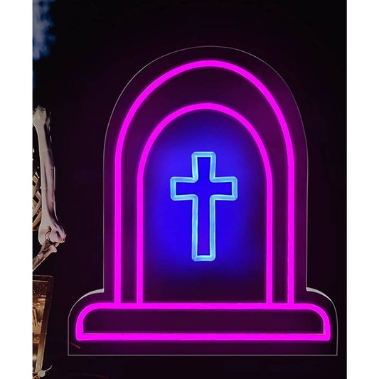 Spooky Bright Purple & Blue Tombstone Grave Yard LED Light Halloween Decor