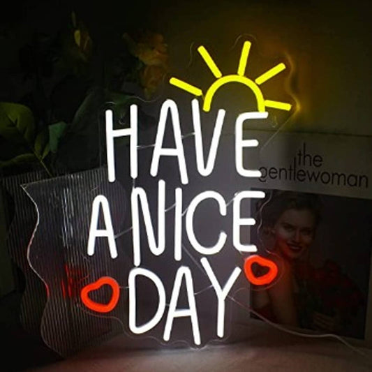 Fun Vivid Bright “Have A Nice Day” Sunshine Red Hearts LED Night Light Room Wall