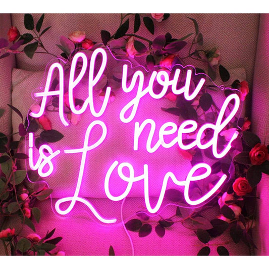 Lovely Bright Pink “All You Need is Love” LED Night Light Romantic Room Wall Dec