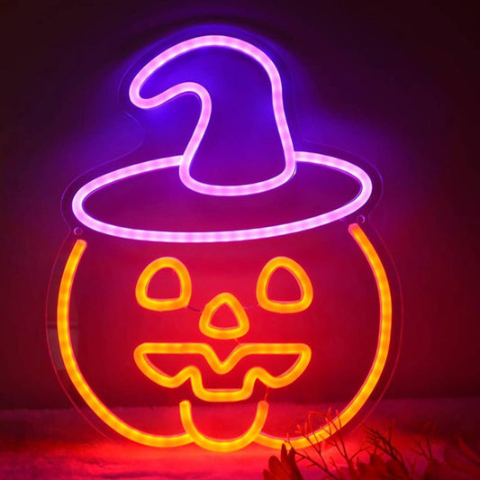 Spooky Bright Orange Witch Hat Pumpkin LED Night Light Halloween Decor