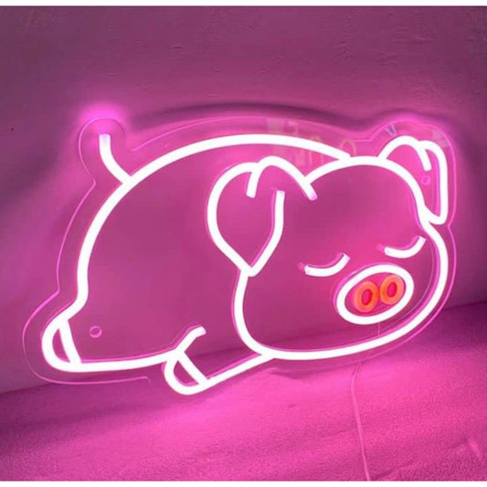 Adorable Bright Pink Sleeping Pig LED Night Light Barn Yard Room Wall Decoration