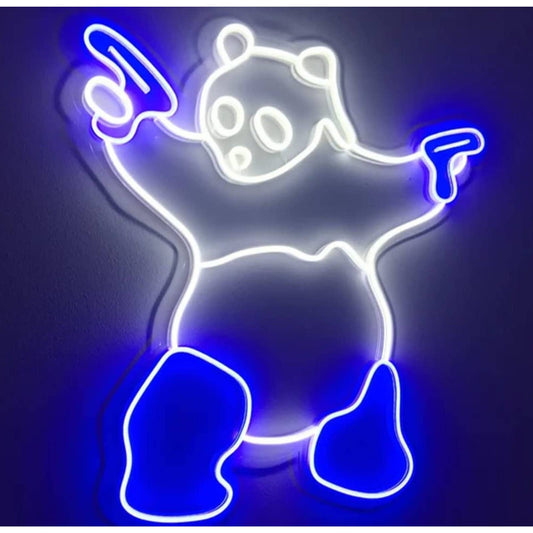 Fun Bright White Panda with Blue Guns LED Night Light Room Wall Decoration