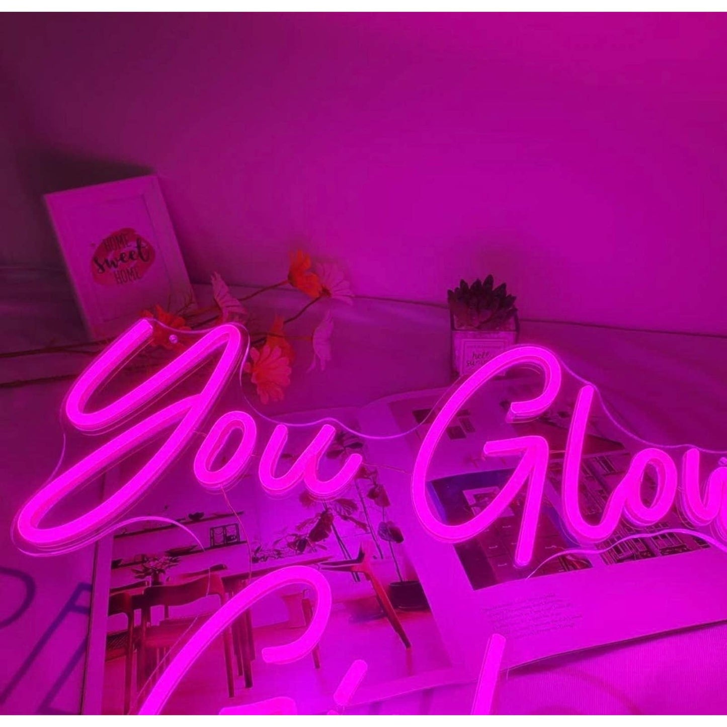 Super Bright Lovely Pink “ You Glow Girl” LED Light Sign Wall Room Decoration
