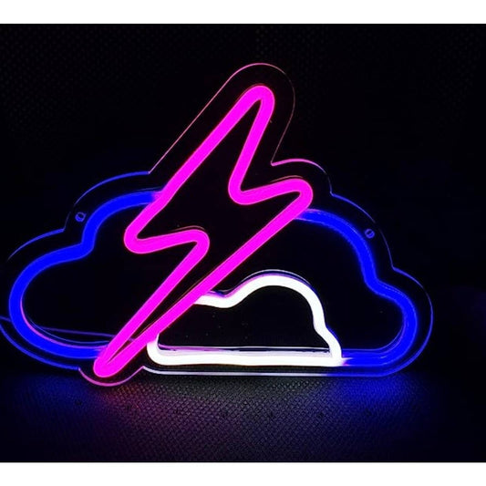 Lovely Bright Blue Cloud White Cloud Pink Lightning Bolt LED Night Light Room Wa