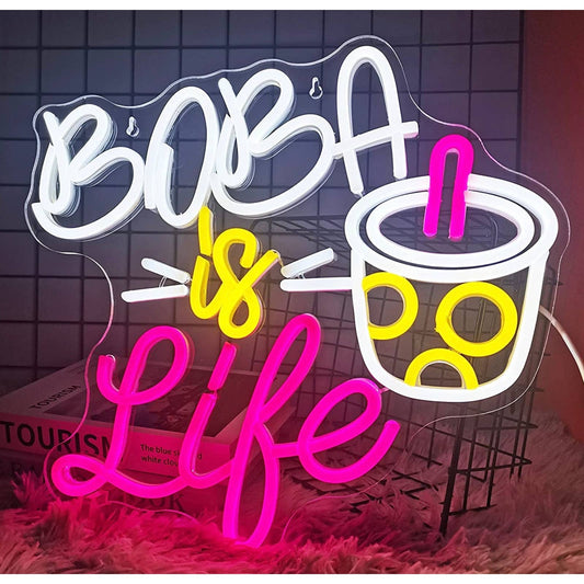 Fun Bright Colorful Boba is Life LED Night Light Tea Room Wall Decoration