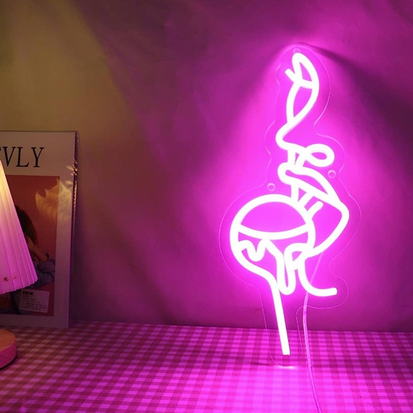 Vivid Bright Hot Pink Lady Licking Lollipop LED Night Light Room Wall Decor