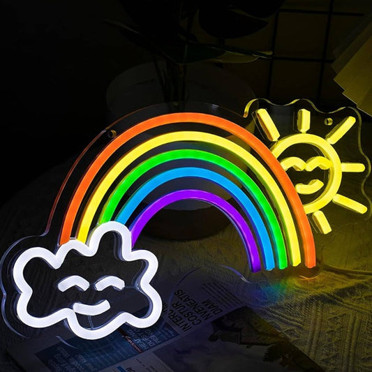 Lovely Vivd Bright Happy Rainbow Sun & Cloud LED Night Light Room Wall Decor