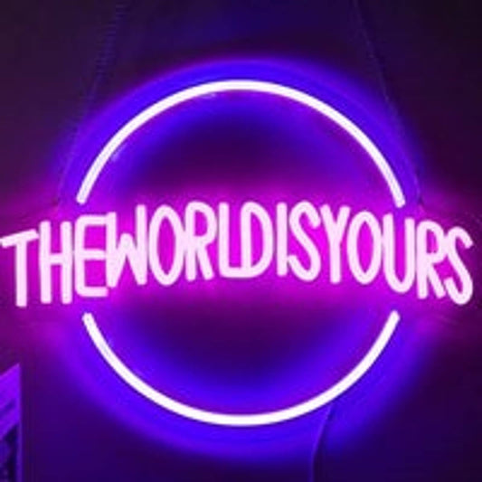 Vivid Bright Pink / Blue “The World is Yours” LED Night Light Room Wall Decorati