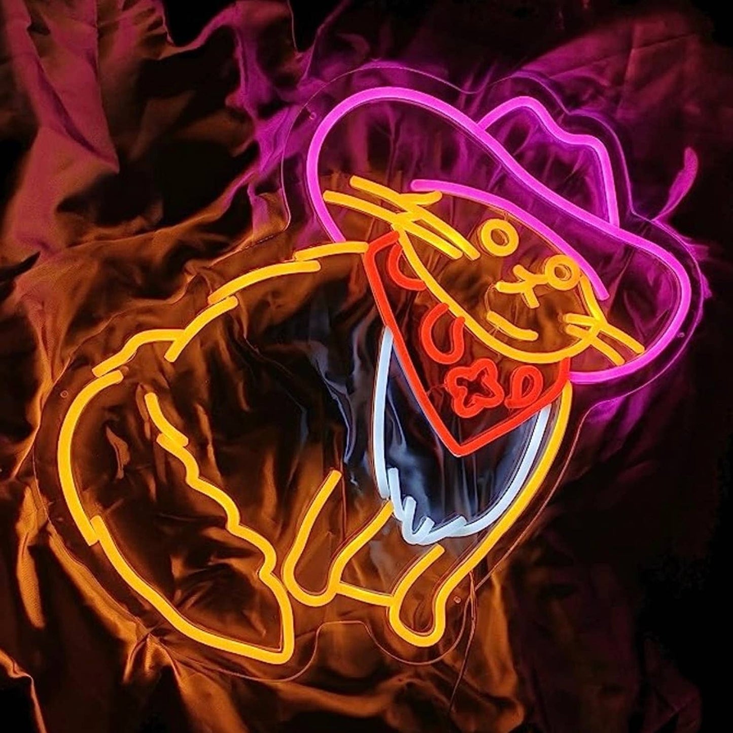 Fun Bright Pink Cowgirl Cat LED Night Light Room Wall Decoration
