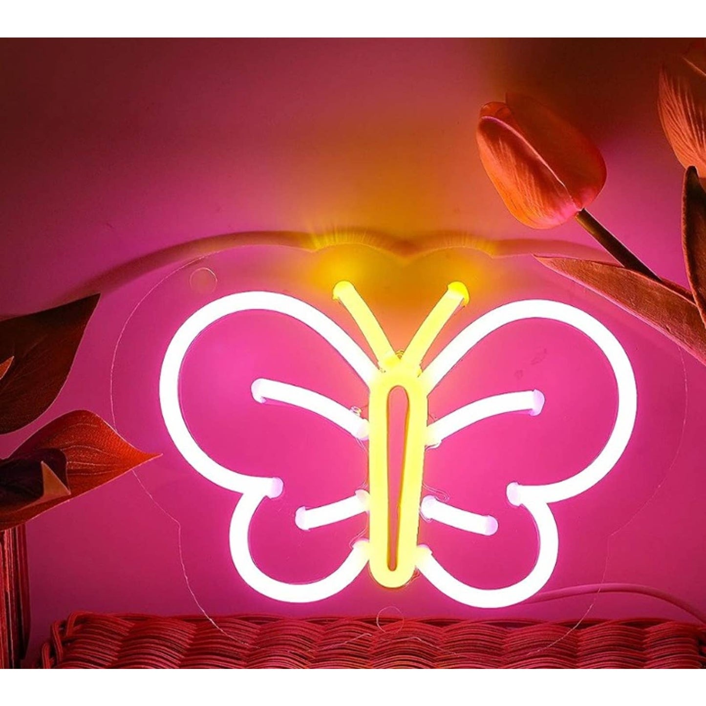 Lovely Vivid Bright Pink / Yellow Adorable Little Butterfly LED Light Decor