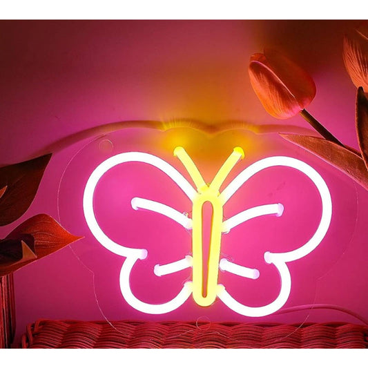 Lovely Vivid Bright Pink / Yellow Adorable Little Butterfly LED Light Decor