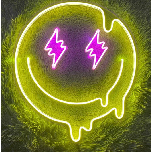 Cool Super Bright Yellow Smiley Face w/ Lightning Eyes LED Night Light Wall Deco