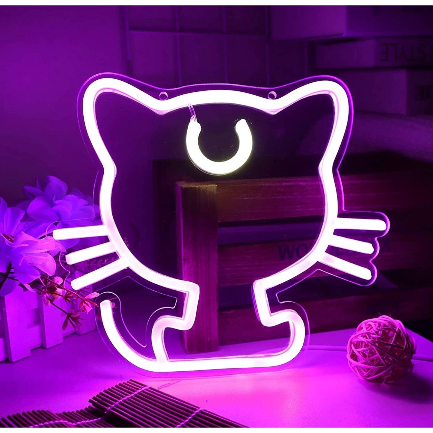 Super Adorable Bright Purple Baby Luna Cat LED Night Light Anime Japan Room Deco