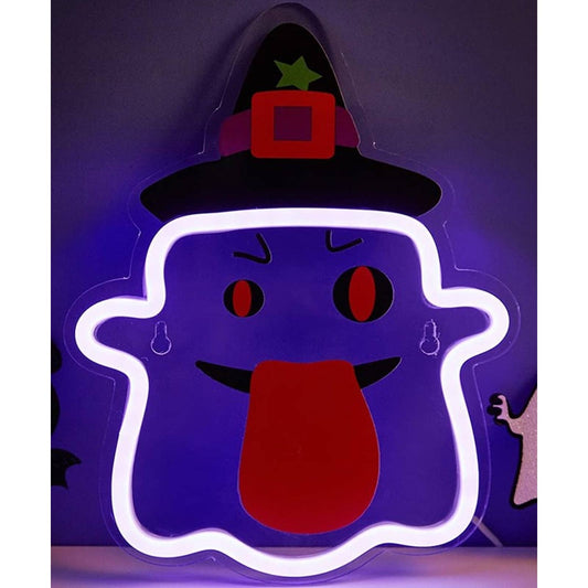 Spooky Vivid Bright Purple Crazy Ghost  LED Night Light Halloween Decor