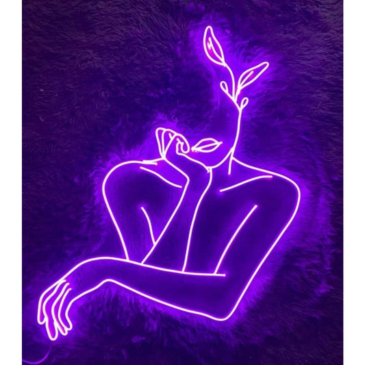 Lovely Bright Purple Plant Lady LED Night Light Room Wall Art Decoration
