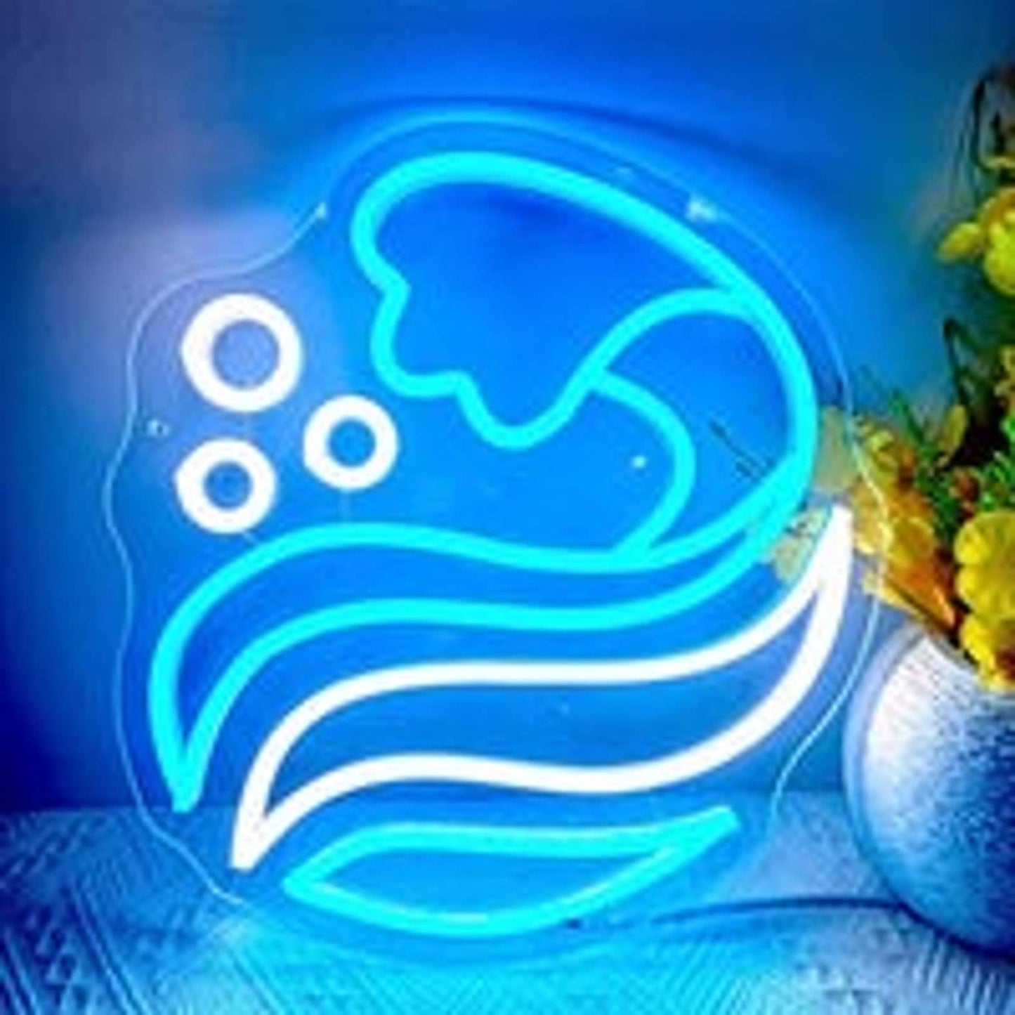 Lovely White Blue Crashing Waves LED Night Light Room Wall Art Decoration