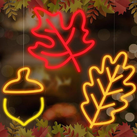 Lovey Bright Fall Colors Leaves & Acorns LED Night Light Room Wall Decor