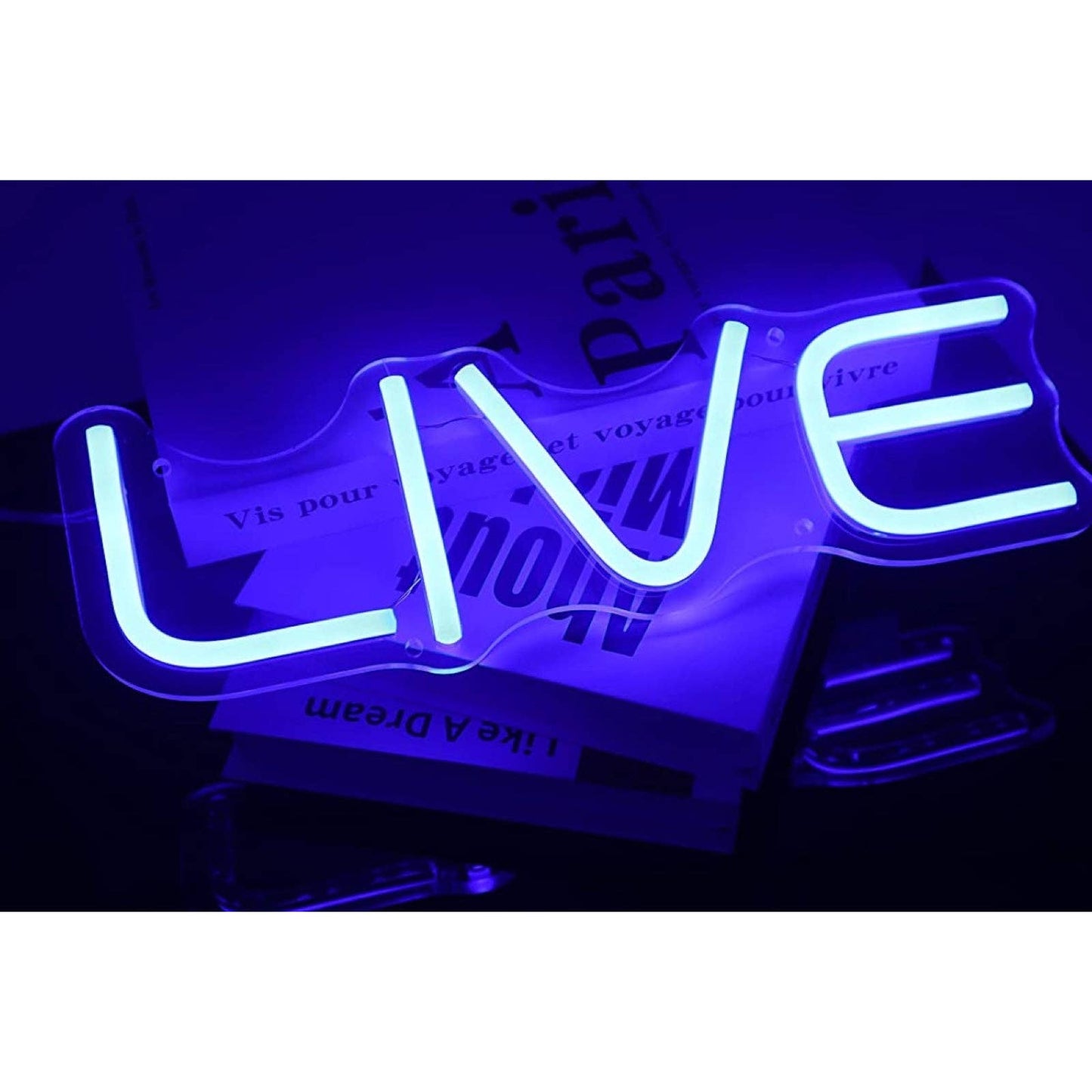 Simple Bright Blue LIVE LED Night Light Game Streaming Twitch Room Wall Decorati