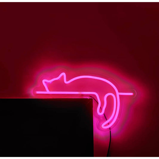 Cute Bright Pink Lazy Resting Kitty Cat LED Night Light Room Wall Decoration