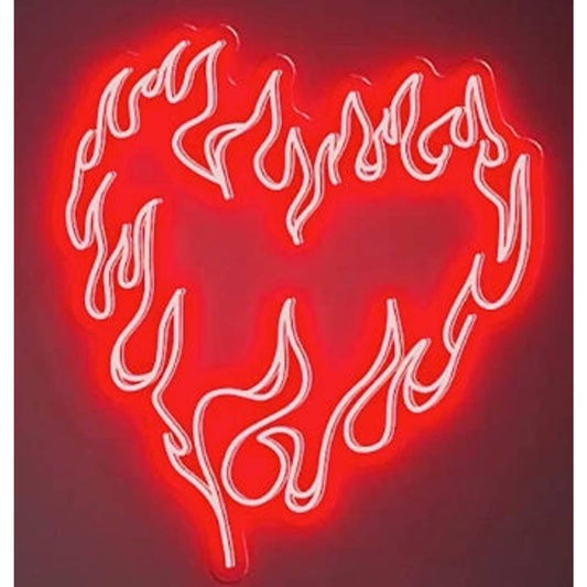 Bright Red Fire Heart LED Night Light Room Wall Decoration
