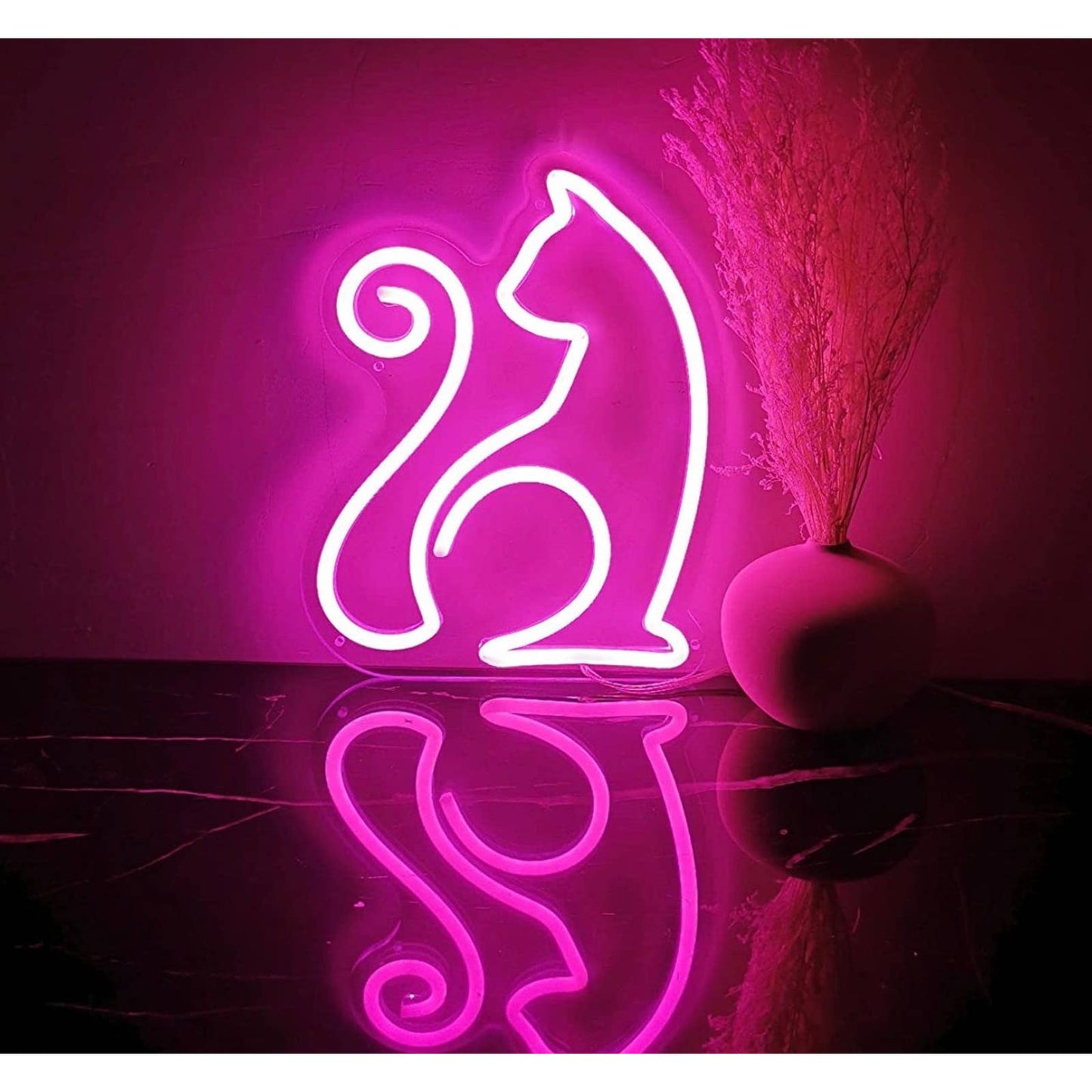 Lovely Vivid Pink Curly Tail Kitty Cat LED Night Light Room Wall Decoration