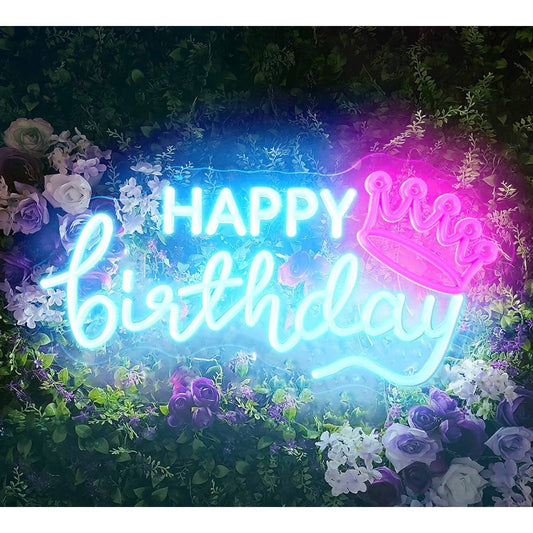 Lovely Bright Pink Crown Happy Birthday LED Night Light Party Decoration