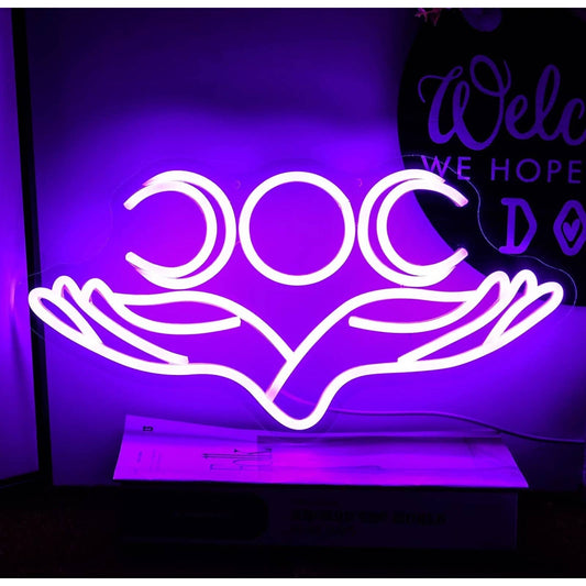 Lovely Bright Purple Hands Crescent Moon LED Night Light Room Wall Decoration