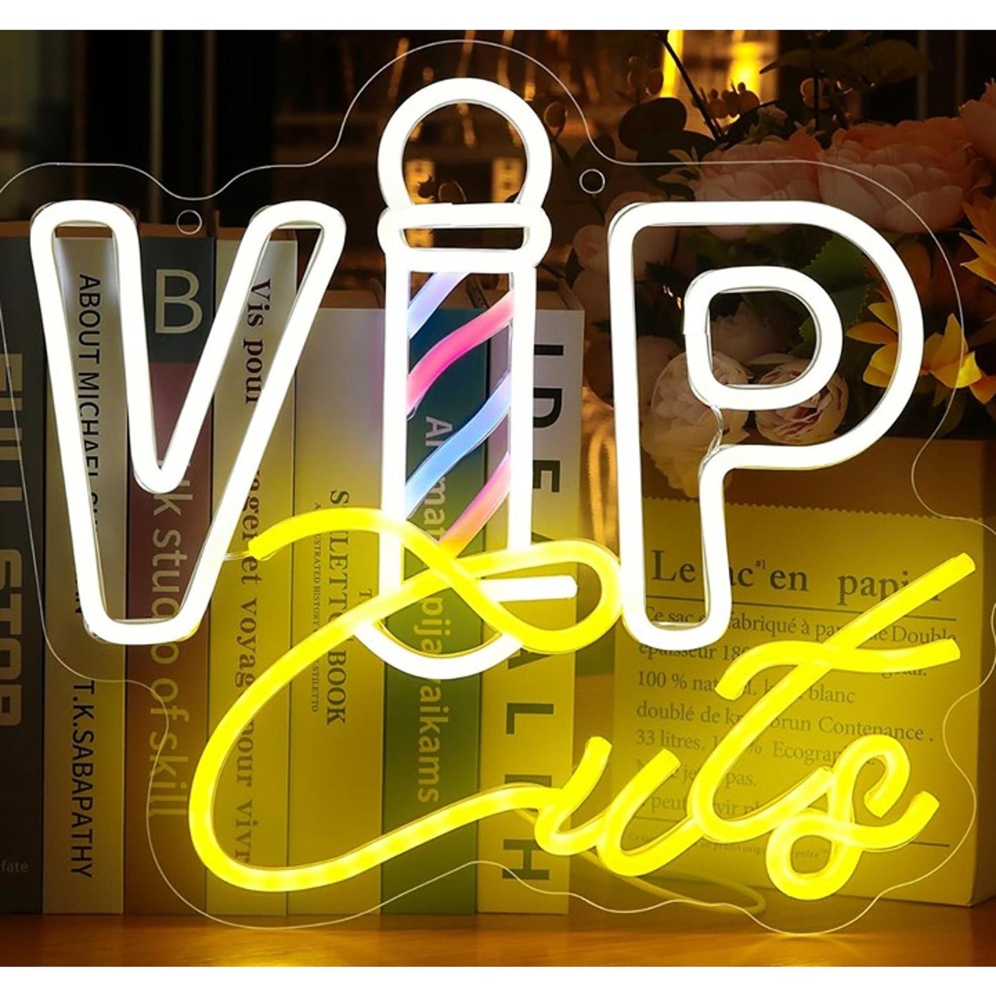 Vivid Bright VIP Cuts Barbershop LED Night Light Room Wall Shop Salon Sign