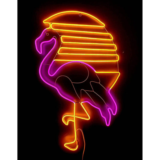 Lovely Bright Pink Flamingo Sunset LED Night Light Room Wall Decoration