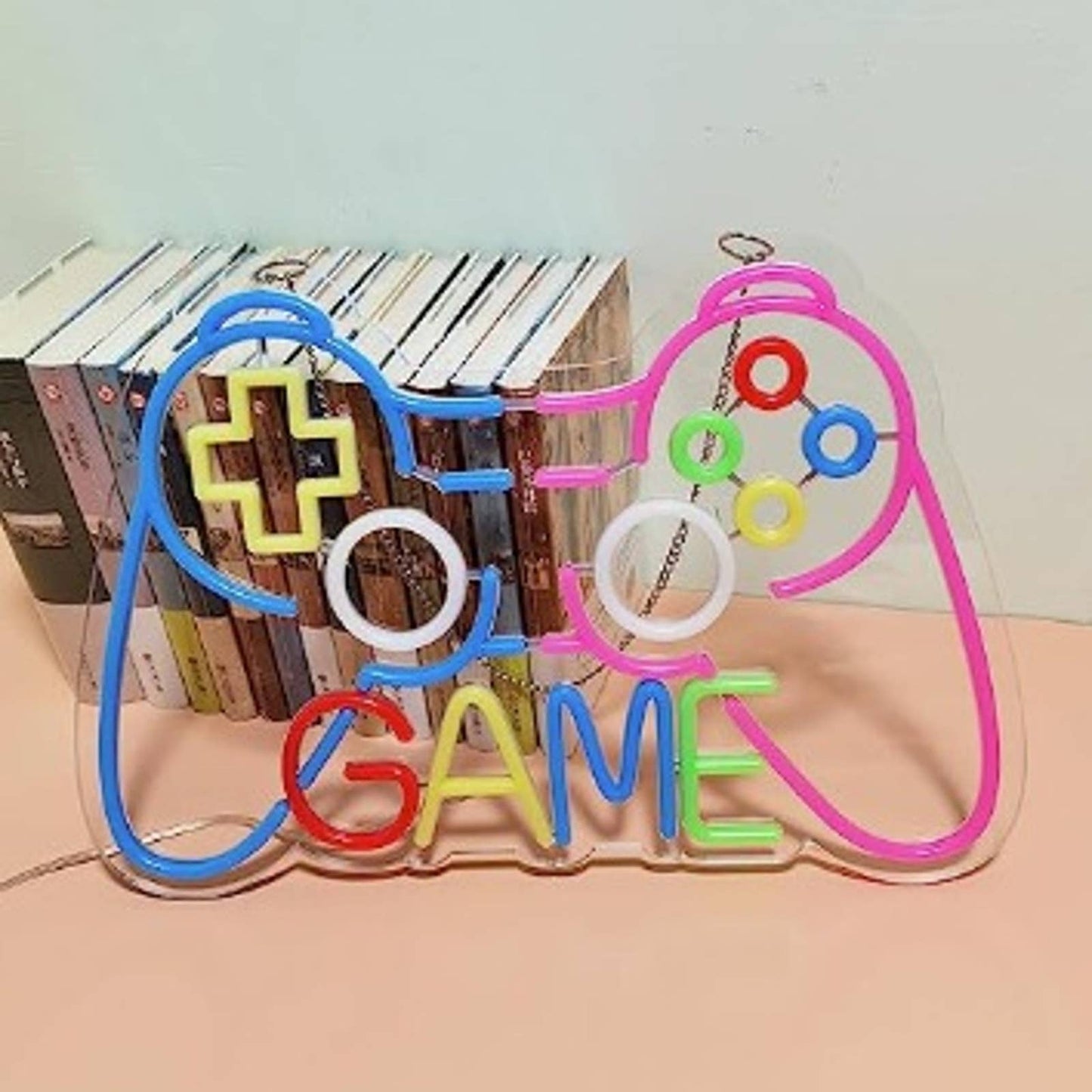 Fun Vivid Bright Pink/Blue Rainbow Game Controller LED Night Light Gamer Decor