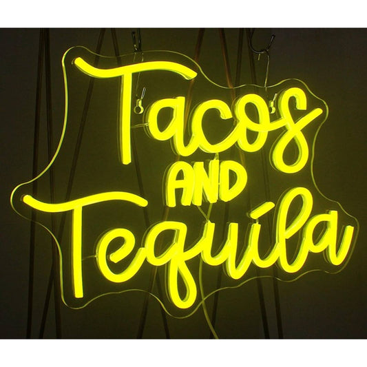 Fun Bright Yellow “Tacos and Tequila” LED Night Light Bar Party Decor