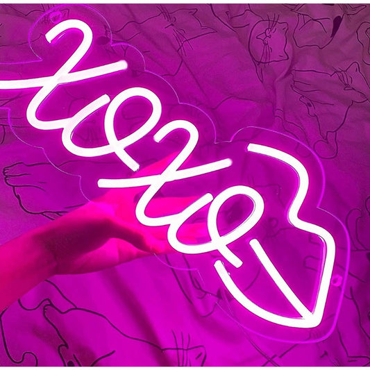 Lovely Bright Pink Lips XOXO LED Night Light Room Wall Decoration