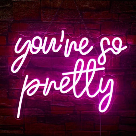 Lovely Bright Pink “You’re So Pretty” LED Night Light Room Wall Decoration