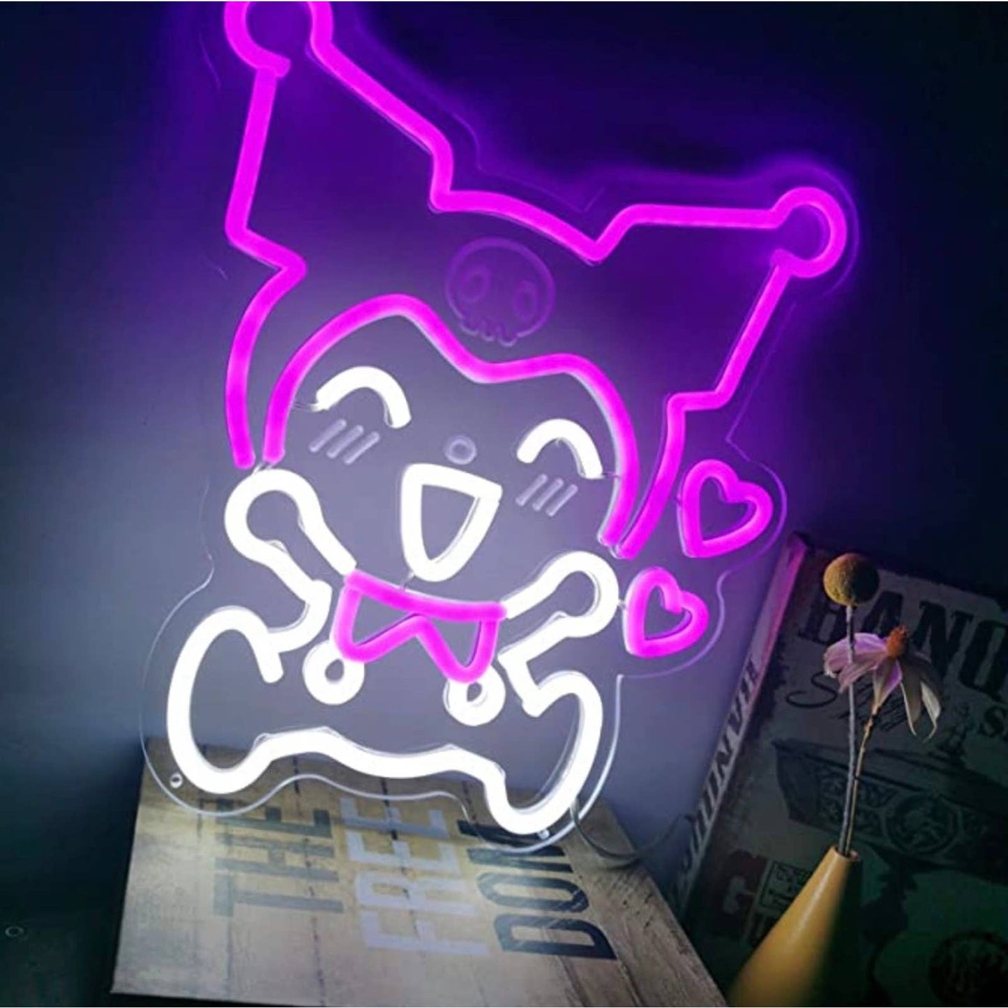 Cute Bright Pink Happy Kuromi Anime LED Night Light Anime Japan Room Wall Decor