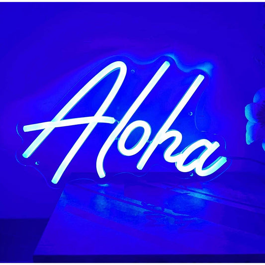 Fun Bright Blue Aloha LED Night Light Sign Room Wall Decoration