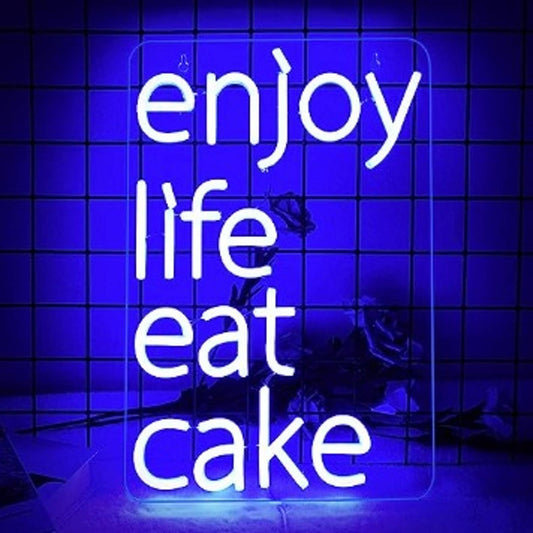 Fun Vivid Bright Blue “Enjoy Life Eat Cake” LED Night Light Room Wall Decoration