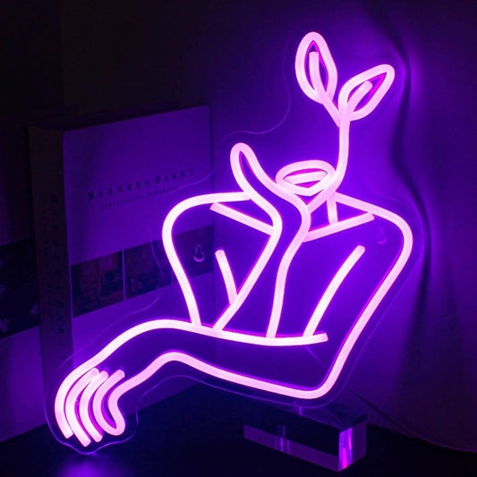 Lovely Bright Purple Nature Leaf Lady LED Night Light Room Wall Decor