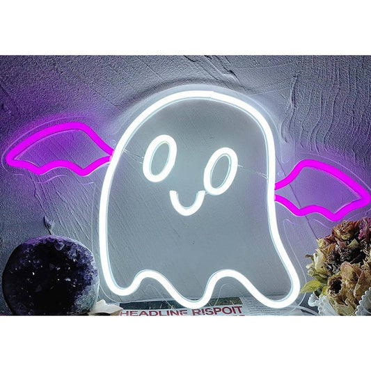 Cute Bright Pink Wing Ghost LED Night Light Room Wall Spooky Decor
