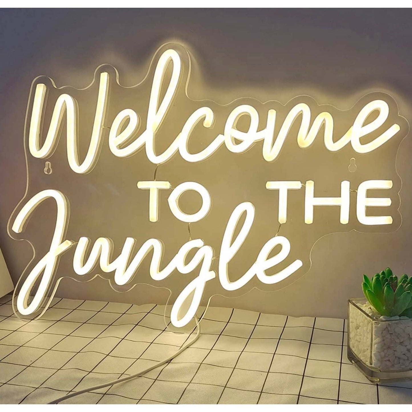 Vivid Bright White “Welcome Come to Jungle” LED Night Light Room Wall Decor