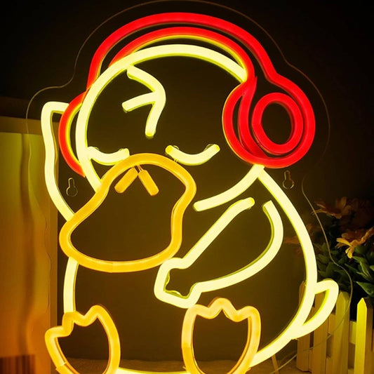 Fun Bright Yellow Duck Listening to Music LED Night Light Ducky Decor