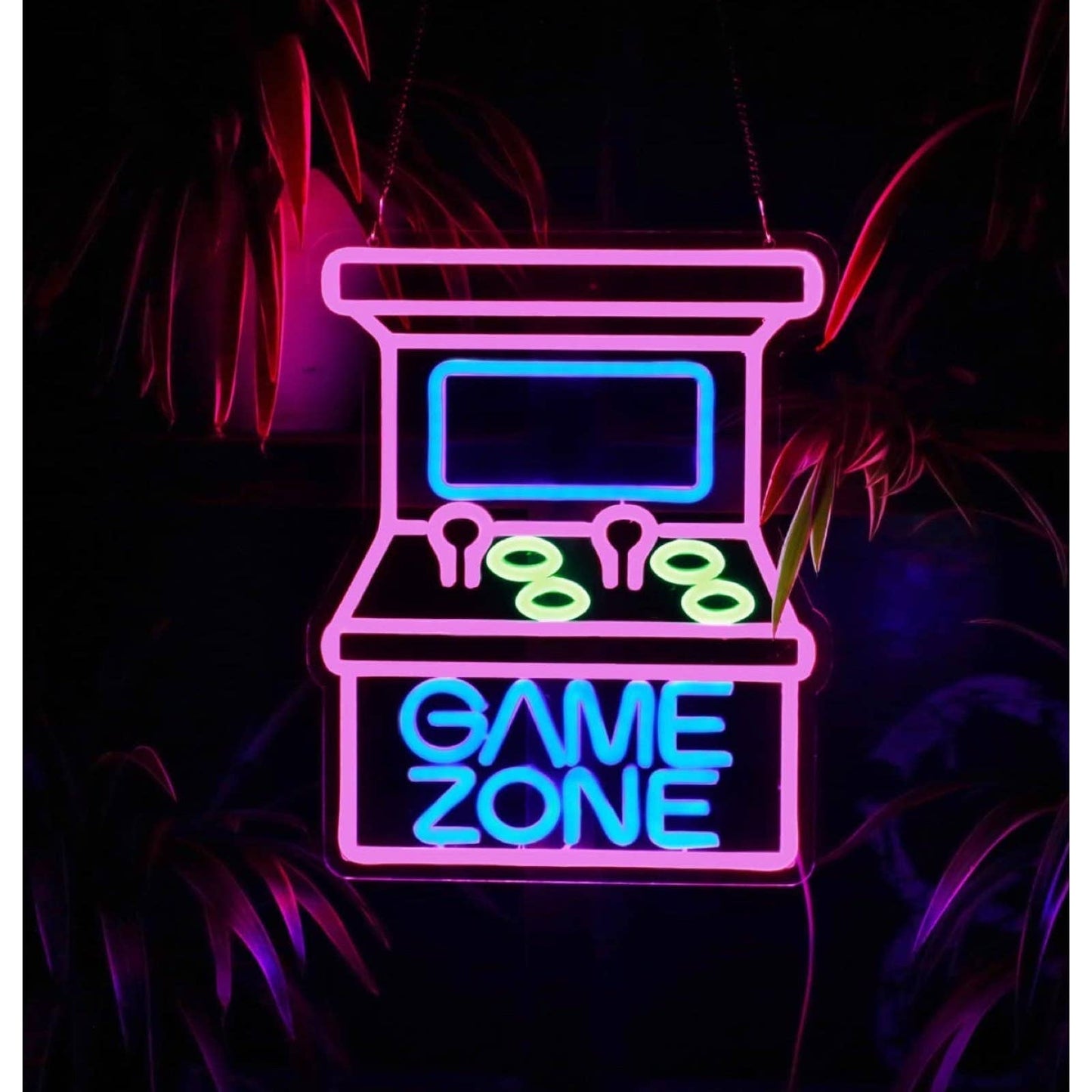 Fun Bright Pink / Blue Retro Arcade Game Zone LED Night Light Room Wall Decorati