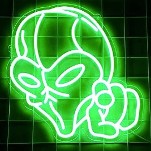 Fun Vivid Bright Green Pointing Alien LED Night Light Room Wall Decoration